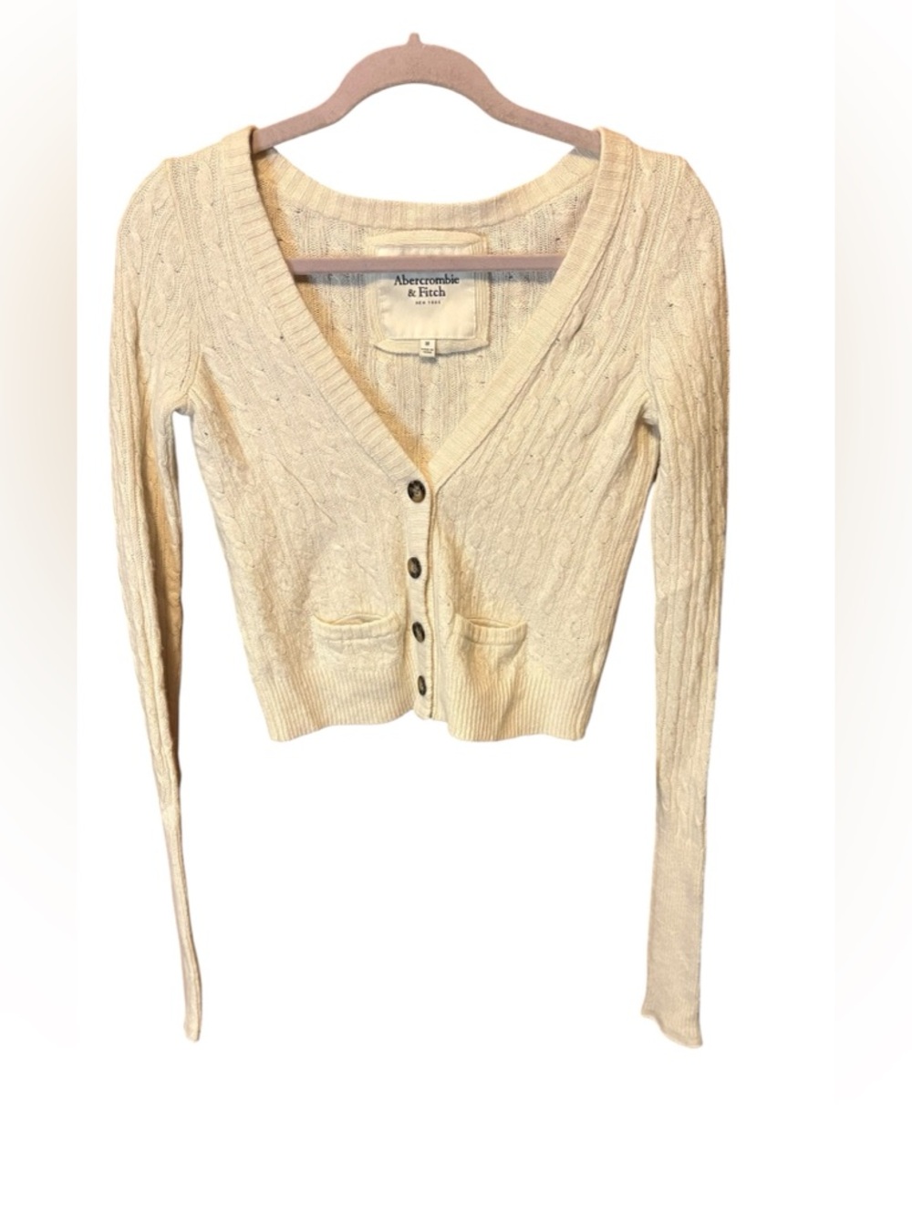 Abercrombie & Fitch Y2K Cable Knit Cropped Cardigan Medium Rabbit Hair Preppy